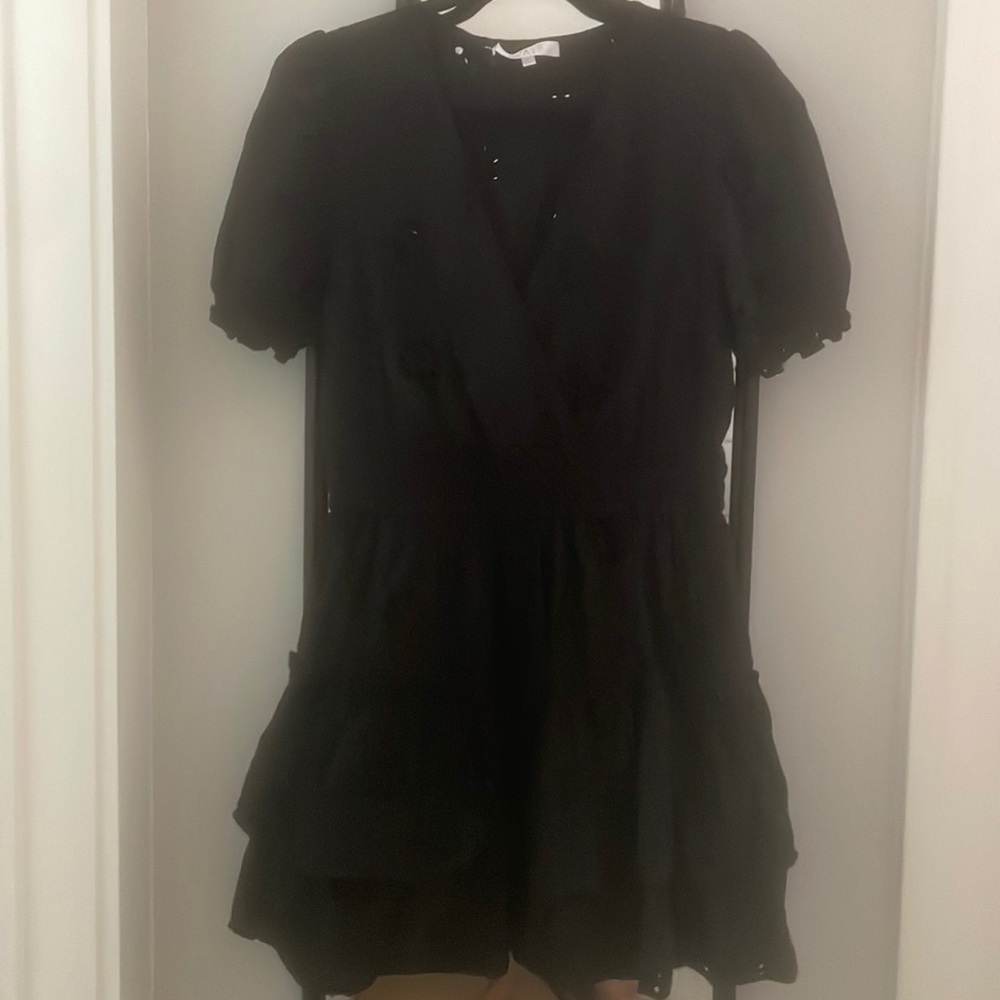Wayf Black Mini Dress with Puff Sleeves